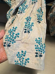 Cream Kurta with Blue Floral Print