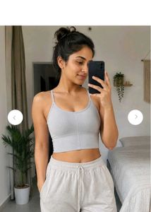 Grey Ribbed Sports Bra
