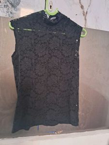 Elegant Black Lace Mock Neck Top