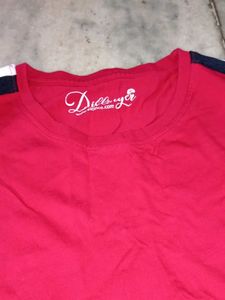 Red T-Shirt with Stripe Sleeves