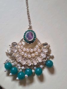 Teal Beaded Maang Tikka