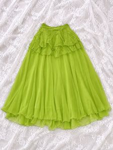 Chic Ruffled Lime Green Maxi Skirt