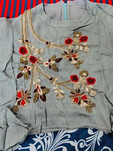 Elegant Gray Embroidered Skirt Set