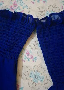 Royal Blue Off-Shoulder Smocked Crop Top 💙