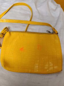Bright Yellow Croc-Embossed Shoulder Bag