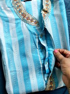 Men's Sky Blue Striped Kurta