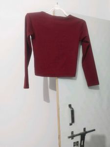 Maroon Square Neck Long Sleeve Top