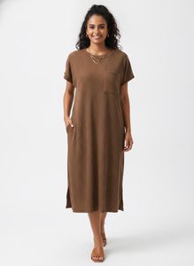 Brown Casual Pocket T-Shirt Dress