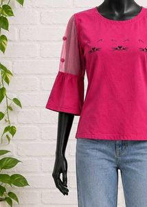 Cute Cat T-shirt with Mesh Sleeves