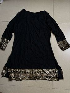 Elegant Black Kurta with Gold Border