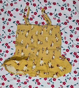 Yellow Floral Smocked Crop Top