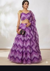 Purple Chevron Tiered Lehenga Choli Set without du