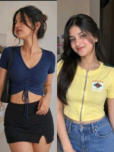 combo of tops Yellow Brazil Flag Zip Crop Top and