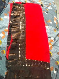 red georgette saree for karwachauth