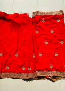 Beautiful Red Georgette designer Saree With blouse