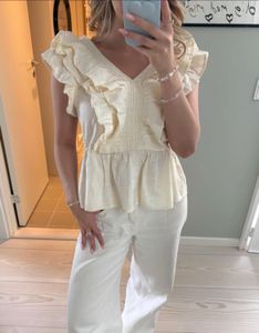 Cream Ruffle V-Neck Top