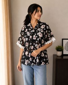 Chic Floral Print Button-Up Blouse