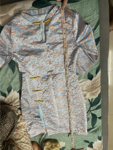 Light Blue Floral Cheongsam Dress