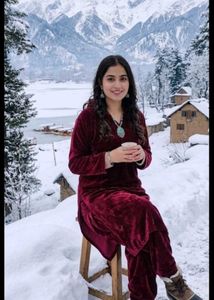 Maroon Velvet Kurta Set