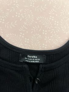 Bershka Ribbed Cropped Button-Up Top
