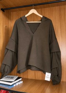 Oversized Hooded V-Neck Sweatshirt