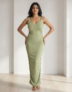 Sage Green Ruched Bodycon Dress | Stretchy & Flatt