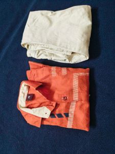 Kids Orange Shirt and Cream Pants Set