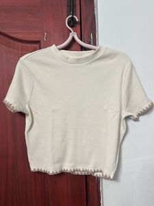 Cream Textured Cropped Top