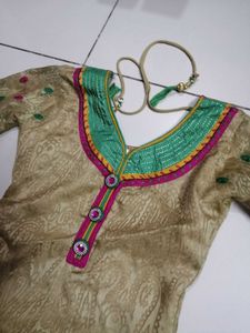 *Beige Jacquard Heavy Embroidered Anarkali Kurta |
