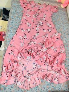 Pink Floral Ruffle Hem Dress