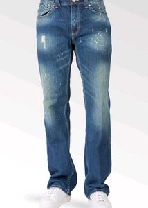 Distressed Blue Jeans with Paint Splatter