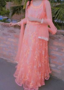 Elegant Orange Embroidered Gown