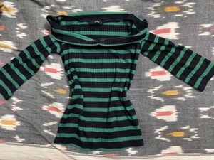 Striped Off-Shoulder Ribbed Top