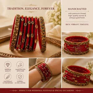 Red Silk Thread Bangles with Stones