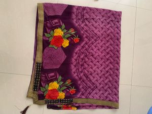 Beautiful Purple Floral Print Saree