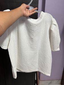 Chic White Lace Collar Puff Sleeve Top