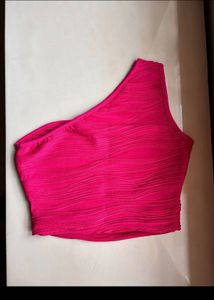 Hot Pink One Shoulder Textured Top