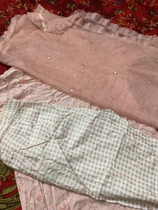 Pink Kurta with Floral Embellishments