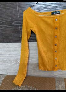 Mustard Yellow Button-Up Ribbed Top