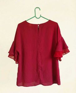 Red Ruffle Sleeve Top