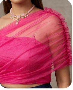 Pink one shoulder net top (XS)