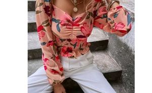Floral Print Shirred Blouse