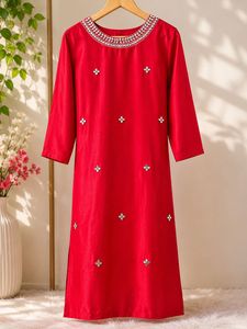 Negotiable Red Kurta Set with Mirror Work