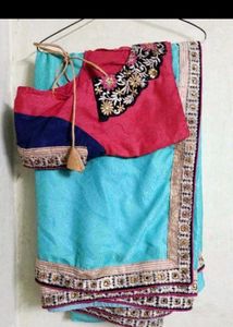 Beautiful Blue Saree with Embroidered Blouse