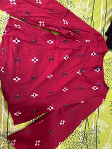 Vibrant Green Ikat Print Kurta and Red Kurt