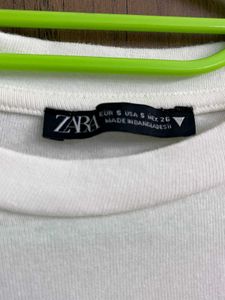 Zara White Long Sleeve Crop Top