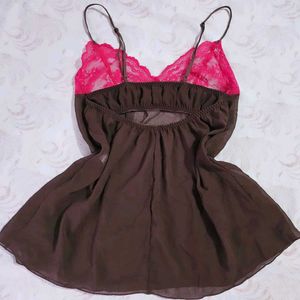 Lace Trimmed Brown Babydoll Lingerie