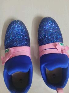 Sparkling Blue Glitter Sneakers with Pink Bows