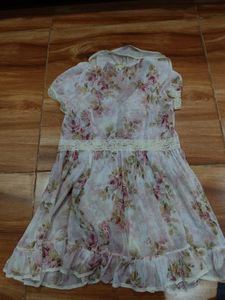 Sheer Floral Lace Trim Front Slit Open Top
