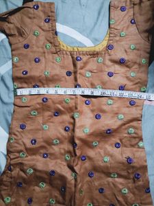 Embroidered Cotton Kurta Brown  only